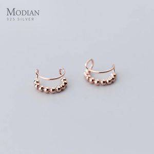 Pendientes Modian Gneuine Plata de Ley 925 Cuentas Apilables Bola Ahueca Hacia Fuera Clips en Forma de C Pendiente para Mujer Joyería Fina Sin Orejas Perforadas