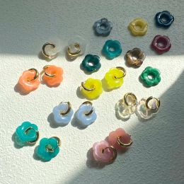 Boucles d'oreilles multicolores transparents en résine en acrylique marbrure de fleurs boucles d'oreilles pour femmes dorées en métal rond rond