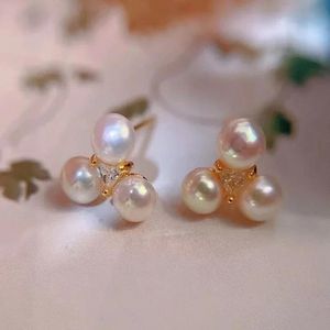 Pendientes Pendientes de perlas blancas brillantes de agua dulce natural de 45 mm Tres perlas Diamantes de punta Precisión S925 Aguja de plata Regalos de joyería