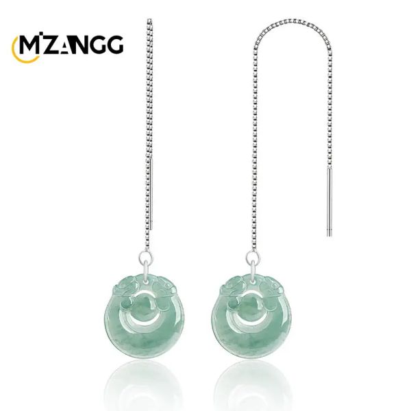 Boucles d'oreilles naturelles A marchandise Jadeite Blue Water Double Dragon Play Perle Wire d'oreille S925 INCLAY ICE JADE JADE FEMMES HEURGES OEURS MORGONS