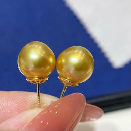 Boucles d'oreilles Natural AAA +++ 89 mm 910 mm Southsea Round Gold Pearl Boucles d'oreilles 14 kp or jaune
