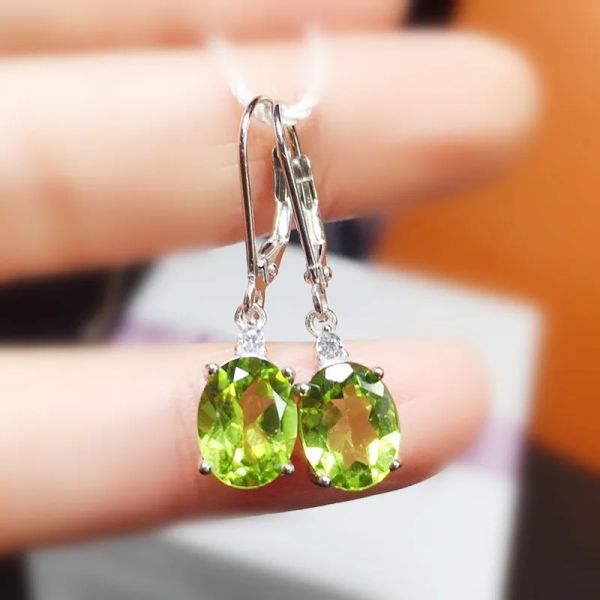 Boucles d'oreilles naturels réel peridot boucle d'oreille 7 * 9 mm 2ct * 2pcs Gemstone 925 Silver Silver Bijoux pour hommes ou femmes x21877