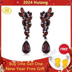 Oorbellen natuurlijke rode granaat sterling zilveren drop oorr earring vrouwen romantische stijl 5.8 karaat echte edelsteen kerstcadeau topkwaliteit