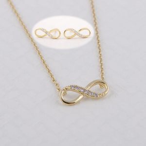 Oorbellen Ketting 1 Set Goud Verzilverd Infinity Eindeloze Liefde Tiny Crytals Link Charm Sieraden Koreaanse stijl voor damesmeisjes
