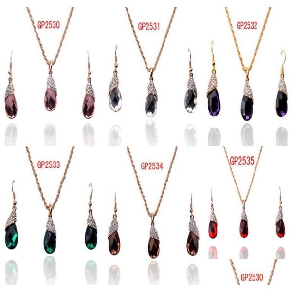 Collier de boucles d'oreilles 14k jaune rempli rouge garnet acrylique Crystal Set 7531505 Drop livraison de bijoux DH1R4