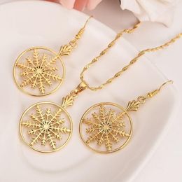 Collier de boucles d'oreilles 14kt jaune doré massif GF GF SnowFlake Leverback Pendants Colliers Fashion Lever Drop Dang Slebing Holidayarring315s