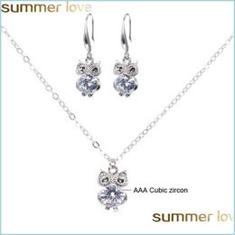 Boucles d'oreilles Collier 16 styles ensembles de bijoux pour femmes cubique zircon pendentif collier boucles d'oreilles mignon danseur fille hibou étoile charme boucle d'oreille S Dhhz0