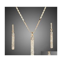 Boucles d'oreilles Collier Plaqué Or 18K Diamant Pendentif Ensembles Marque Élément De Mode Strass Bijoux Ensemble Pour Les Femmes De Noce 508 Q2 Dhjcv