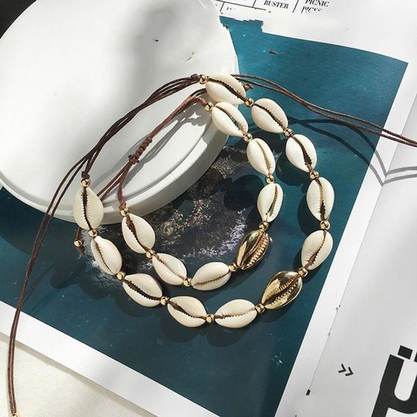 Boucles d'oreilles collier 2021 Bracelet ensemble Simple perlé bohème bijoux Nature coquille blanc/or couleur PUKA Bracelets