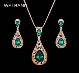 Earrings Necklace 2021 Fashion Gold Color Jewelry Dubai Bride Wedding Quality Green Rhinestone Jewlery Set Drop1208141