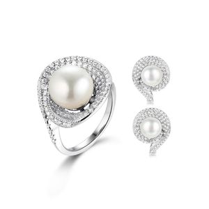 Pendientes, collar, tendencia 2021, anillos de perlas inusuales, conjunto de joyería de moda rosa para mujer, circonita Irregular Noble QSY