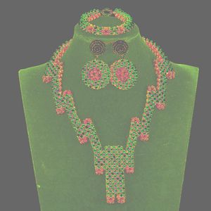 Boucles d'oreilles collier 2021 à la mode mariage nigérian perles de corail ensemble de bijoux Unique à la main femmes Costume ABH599