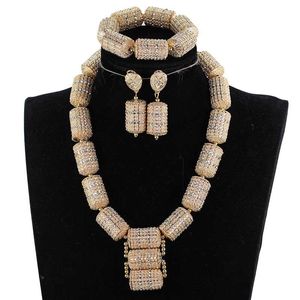 Pendientes, collar, conjuntos de joyas de oro de Dubái 2022, regalo nupcial de moda, conjunto de cuentas africanas de boda nigeriana, colgante grueso QW1194-1