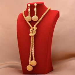 Pendientes, collar, juegos de joyas chapados en oro africano de 24k para mujer, anillo de cuentas, regalos nupciales de Dubai, collares de boda, conjunto de joyería 208N