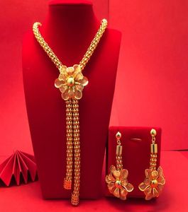 Oorbellen ketting 24k Dubai gouden kleur sieraden sets voor vrouwen Afrikaans India feest bruiloft hanger sieraden set verlovingsgeschenken 9488024
