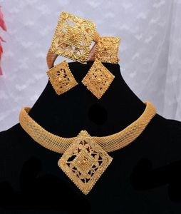 Oorbellen ketting 24k Dubai zirkoon sieraden sets gouden kleur voor vrouwen armband ring bruiloft vrouw geschenken set7507228