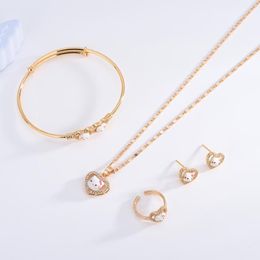 Boucles d'oreilles collier 4 en 1 boucle d'oreille et bague Bracelet ensemble dessin animé Kitty bijoux rose filles cadeau de noël