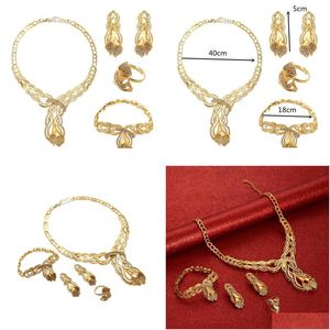 Oorbellen ketting 4 stks gouden lelie strassige strass dubai Afrikaanse sieraden sets voor dames s chokers kettingen armbandring drop levering dh2s1