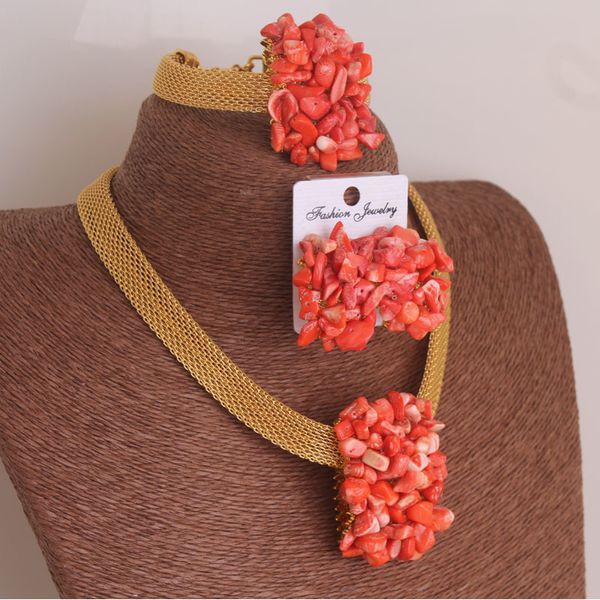 Pendientes collar 4ujewelry boda africana Coral con cuentas conjunto de joyería fina para mujeres de alta calidad 230820