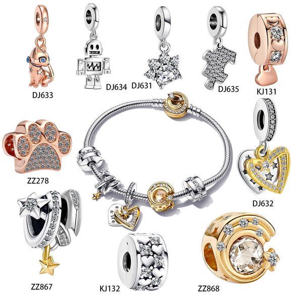 Boucles d'oreilles collier 925 argent coeur verrouillé Robot griffe d'animal de compagnie Bracelet femme bricolage perle accessoires pendentif