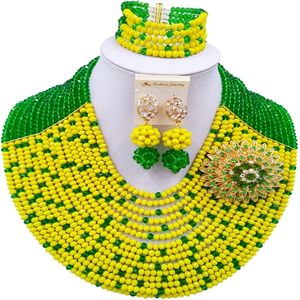 Boucles d'oreilles collier ACZUV ensembles de bijoux en perles vertes et jaunes mariage nigérian perles africaines 15C015 230110