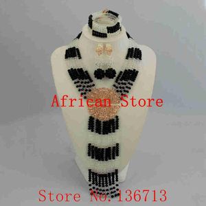Boucles d'oreilles collier ensemble de bijoux fantaisie africaine grand mariage nigérian perles de cristal Bracelet J601-2