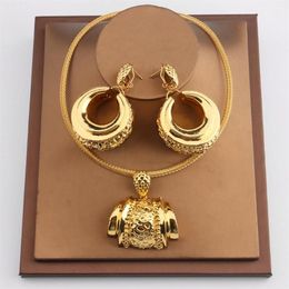 Collier de boucles d'oreilles Ensemble de bijoux africains pour femmes mode Dubaï Pendentif Pendre Bridal Design Gold plaqué accessoire nigérian293t