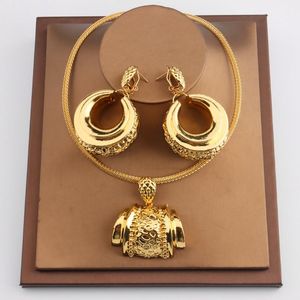 Boucles d'oreilles collier ensemble de bijoux africains pour femmes mode Dubai pendentif de mariage conception de mariée plaqué or accessoire nigérian