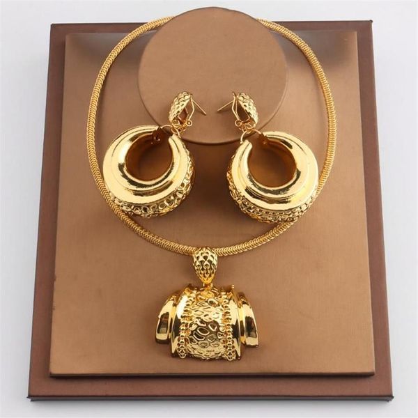 Pendientes, collar, conjunto de joyería africana para mujer, moda de Dubái, colgante de boda, diseño nupcial, accesorio nigeriano chapado en oro, 312p