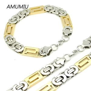 Oorbellen ketting amumiu cool, heren armband lang (22 cm + 55cm) roestvrij staal Byzantijnse sieraden set ketting uitstekende kwaliteit, man cadeau TZ59