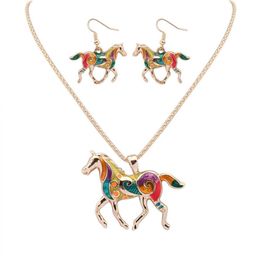 Boucles d'oreilles collier animaux ensembles de bijoux pour femmes arc-en-ciel cheval étoile de mer colliers fête charme S1