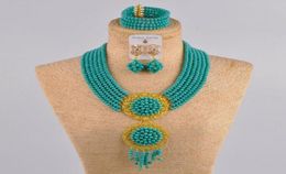 Collar de aretes Aqua Aqua Blue Joya African Jewelry Set de bodas de Crystal Nigerian para mujeres 6CLS011002151
