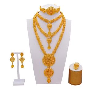 Collar de aretes Joyería árabe Dubai para mujeres Etiopiana Cadena larga africana Color de oro Boda Regalo de novia 8302051