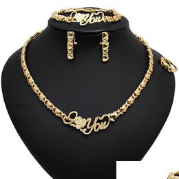 Oorbellen Ketting Aankomst Bruiloft Sieraden Set Xo Hart Goud Kleur Kristal Nigeriaanse Afrikaanse Kralen Sets Geschenken Voor Drop Levering Dhv3X