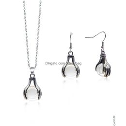 Boucles d'oreilles collier boule dans la main ensemble de bijoux en pierres précieuses pendentif en pierre naturelle et pierres de guérison oeil de chat cystal pour les femmes cadeau amour Wi Dham1