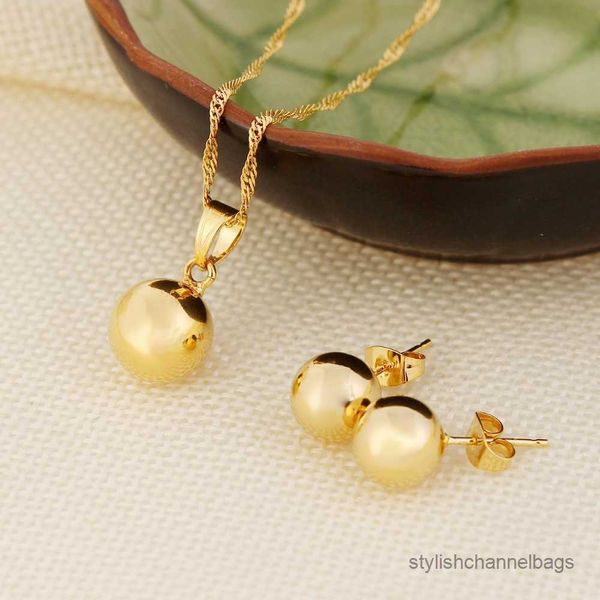 Boucles d'oreilles collier boule pendentif collier boule boucles d'oreilles ensemble de bijoux fin réel or massif femmes fête bijoux meilleurs cadeaux mujer