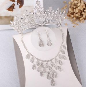 Oorbellen Ketting Barok Luxe Sprankelende Crystal Bridal Sieraden Set Rhinestone Tiaras Crown Earring Wedding African Beads Sets