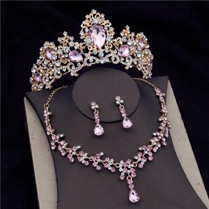 Pendientes collar barroco Vintage conjuntos de joyería nupcial para mujer moda corona conjunto novia Tiaras pendiente accesorios de boda