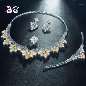 Oorbellen ketting zijn 8 mode 2 tonen Afrikaanse sieraden set voor vrouwen zirconia ingericht Dubai bruiloft sieraden sets bruids kostuum S314