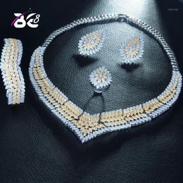 Pendientes Collar Be 8 Luxury 2 Tone Plated Cubic Zirconia Jewelry Sets African Multi Layer For Bridal S251