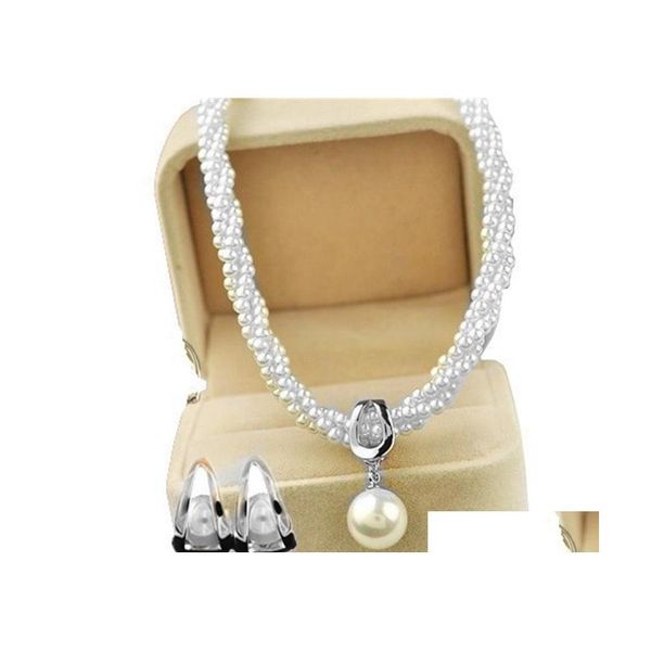 Boucles d'oreilles Collier Beautif Nuptiale Et Plaqué Or À La Main Twisted Cream Pearl Womens Gift Jewelry Sets 2 D3 Drop Delivery Dh2Wa