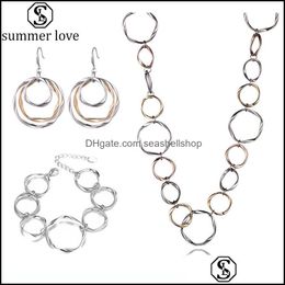 Boucles d'oreilles collier grande déclaration boucle d'oreille cerceau chaîne Bracelet cercle colliers Simple géométrique pour femmes filles ensemble de bijoux Giftz Dr Dhyer