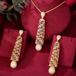 Boucles d'oreilles collier Blachette luxe haute qualité zircone Long pendentif 2 pièces Dubai femme mariée fête de mariage ensemble de bijoux à la mode