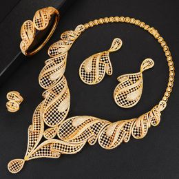 Oorbellen ketting Blachette luxe holle waterdrop sieraden sets voor vrouwen bruiloft Afrikaanse kubieke zirkoon Dubai bruids 4 stks mode