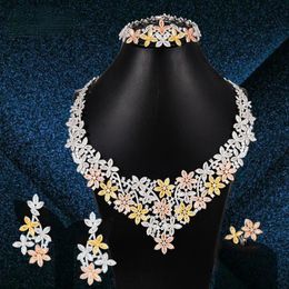 Oorbellen ketting Blachette zoete schattige romantische volledige bloemen armband ring 4 stks kubieke zirkonia bruids vrouwen bruiloft sieraden sets