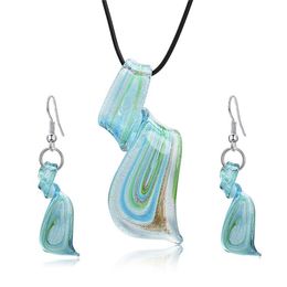 Collier de boucles d'oreilles Bijoux bleu ensemble pour les femmes filles Glaze couteaux en spirale pendente en verre lustre en verre