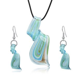 Oorbellen Ketting Blauwe Ketting Oorbellen Sieraden Set Voor Vrouwen Meisjes Glazuur Spiraalmessen Hangend Dangle Kroonluchter Glas Bruiloft Dr Dhe4M