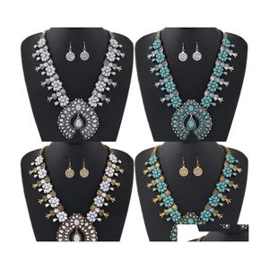 Boucles d'oreilles collier bohème ensembles de bijoux pour femmes Vintage perles africaines ensemble Turquoise pièce déclaration mode 435 livraison directe Dh6Z9