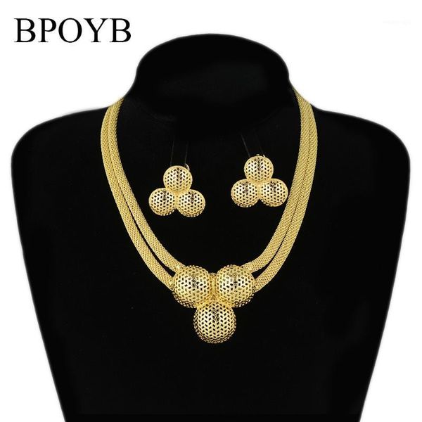 BPOYB – grand ensemble de boucles d'oreilles et collier pour femmes, dubaï, couleur or pur Au750, bijoux à la mode, Design Shamrock, vente en gros