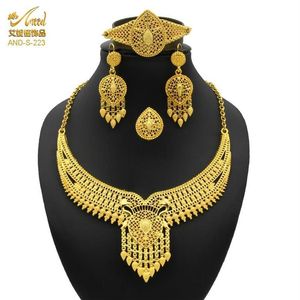 Oorbellen Ketting Bruidssieraden Set 24K Goud Afrikaanse Nigeriaanse En Oorbel Ethiopische Bruidsmeisje Gift Bruiloft Jewellery265R